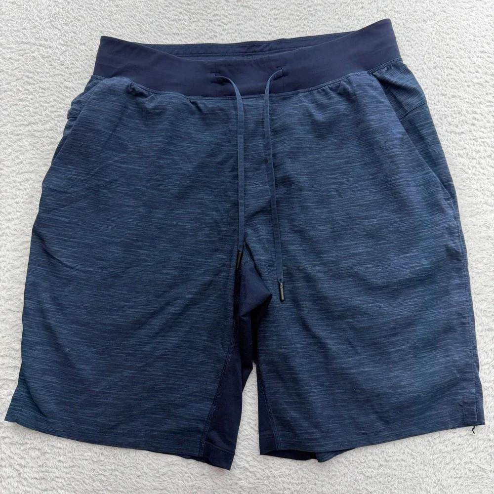 Lululemon Men Navy Blue Space Dye T.H.E. Short 9 Inch Inseam Athletic Gym Shorts